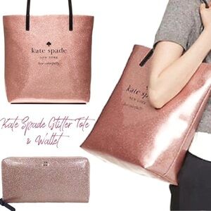 Kate Spade Pink Mavis Glitter Tote & Wallet Set